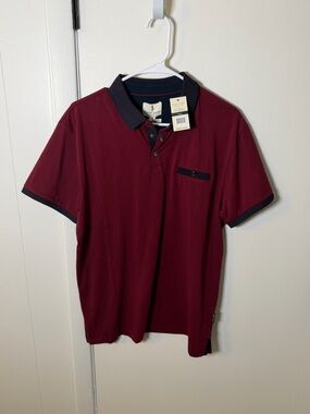 Men's Burgundy Polo with Navy Contrast Collar - Soft Cotton Blend